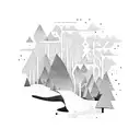 An abstract representation of a software code merging with a vibrant forest scene tattoo design idea