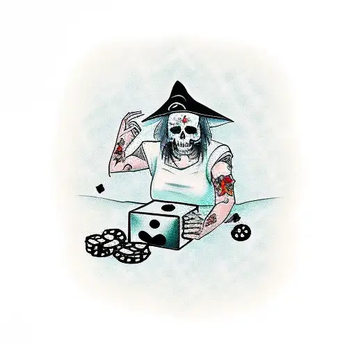 death and a witch playing dice at a table tattoo design idea