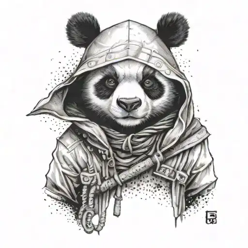 panda assassin avec capuche assassin's Creed sur la tête tattoo design idea