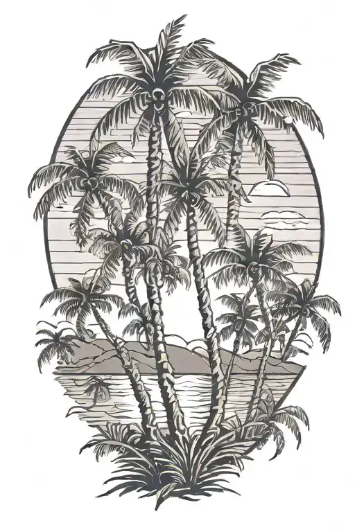 palm trees sunset for late grandmother tattoo design idea
