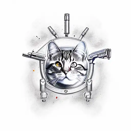cat with gun tattoo design idea