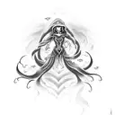 A hauntingly beautiful siren with glowing eyes and a ghostly aura, luring sailors to their doom tattoo design idea