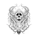 A hauntingly beautiful siren with glowing eyes and a ghostly aura, luring sailors to their doom tattoo design idea