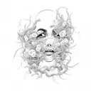 young persons face trapped in and looking up from a bed of vines tattoo design idea