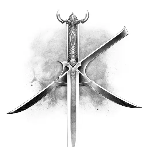 claymore sword next to a big scythe tattoo design idea