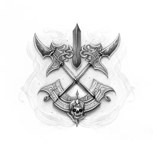claymore sword next to a big scythe tattoo design idea
