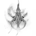 scythe with crossbow tattoo design idea