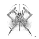 scythe with crossbow tattoo design idea