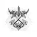 claymore sword next to a big scythe tattoo design idea