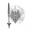 claymore sword next to a big scythe tattoo design idea