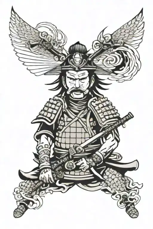 samurai warrior face tattoo design idea