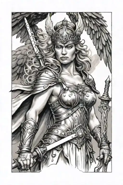 a valkyrie holding a sword tattoo design idea