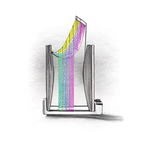 A minimalist design of a harp guitar and piano keys forming a rainbow shape tattoo design idea