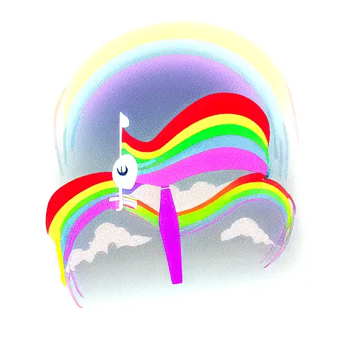 A minimalist design of a harp guitar and piano keys forming a rainbow shape tattoo design idea