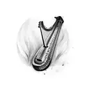 A harp guitar with rainbow strings and a piano keyboard incorporated into the body tattoo design idea