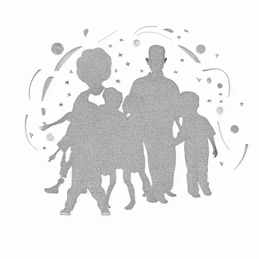 silhouette of four grandparents with little grandson in the center tattoo design idea