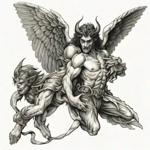 An angel and a demon with wings struggling looking tattoo design idea