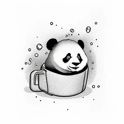 Tired and drunk cute panda swimming in a gigantic Red solo cup tattoo design idea