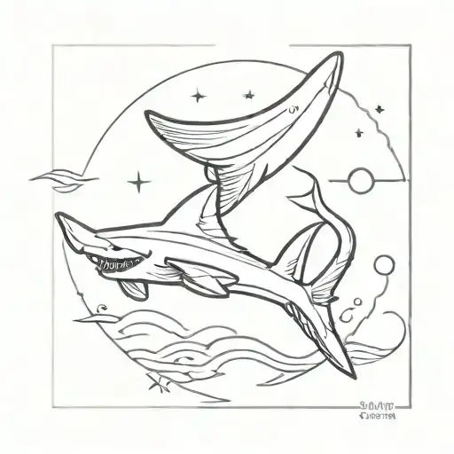 butterfly shark fin sun moon tattoo design idea