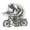 sugar cane field, a manual worker cutting sugar cane with his sword during the 1940s in mauritius, with his old bicycle  tattoo design idea