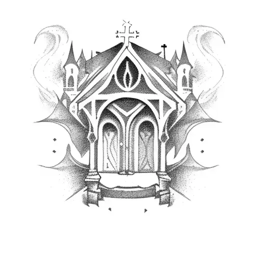 gothic church burnt tattoo design idea