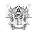 gothic church burnt tattoo design idea