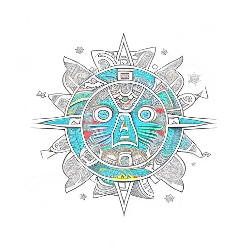 Letter N in aztec sun style tattoo design idea