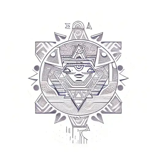 Letter A in aztec sun style tattoo design idea