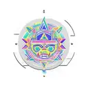 Letter A in aztec sun style tattoo design idea