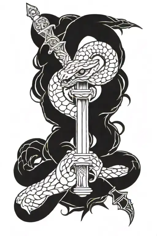 snake and sword tattoo design idea