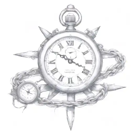 big  cross and stopwatch  barbed wire tattoo design idea
