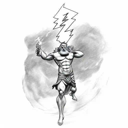 A sketch of Zeus holding a lightning bolt tattoo design idea