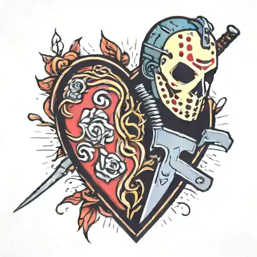 Jason Vorhees inside of a heart with a machete  tattoo design idea