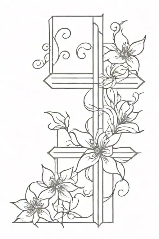 floral cross tattoo design idea