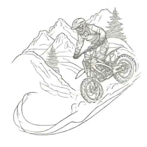Combine elements of mountain biking and snowmobiling into a dynamic action scene tattoo tattoo design idea