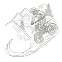 Combine elements of mountain biking and snowmobiling into a dynamic action scene tattoo tattoo design idea