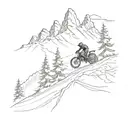 Combine elements of mountain biking and snowmobiling into a dynamic action scene tattoo tattoo design idea