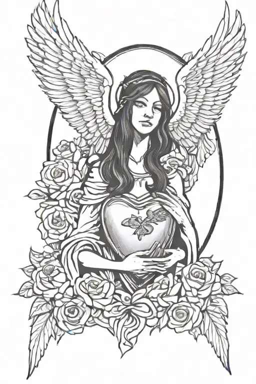 guardian angel holding sacred heart tattoo design idea