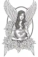 guardian angel holding sacred heart tattoo design idea
