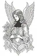 guardian angel holding sacred heart tattoo design idea