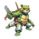 mix between a ninja turtle and an assassin panda tattoo design idea