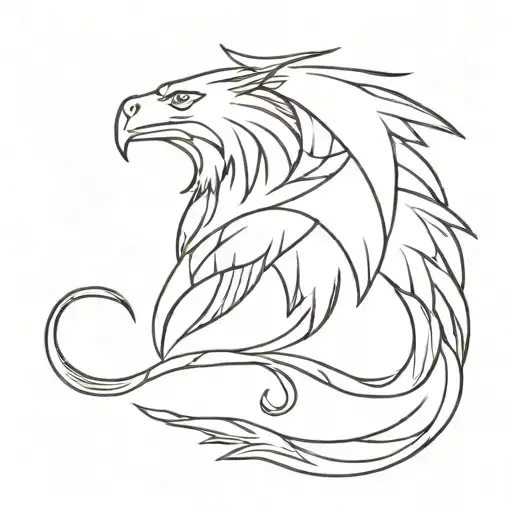 let it have eagle wings, lion mane, horse legs, wolf head, fish tail, let it look like a dragon. tattoo design idea