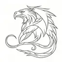 let it have eagle wings, lion mane, horse legs, wolf head, fish tail, let it look like a dragon. tattoo design idea