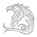 let it have eagle wings, lion mane, horse legs, wolf head, fish tail, let it look like a dragon. tattoo design idea