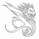 let it have eagle wings, lion mane, horse legs, wolf head, fish tail, let it look like a dragon. tattoo design idea