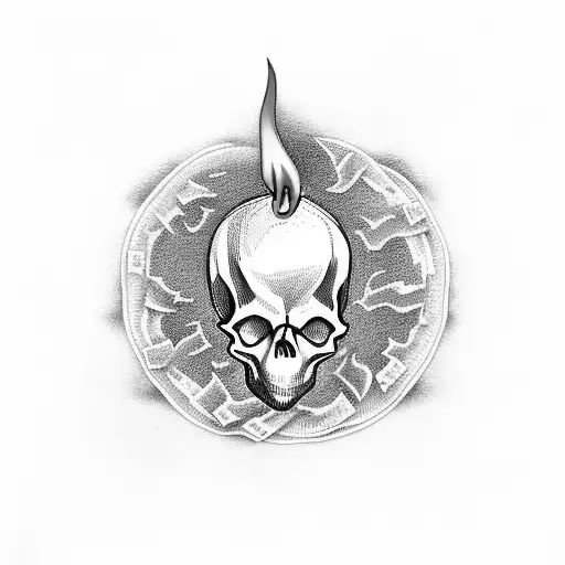 skull hand with money in flames tattoo design idea