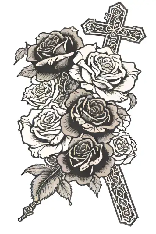 Roses with praying hands with a necklace with a cross on on it  tattoo design idea