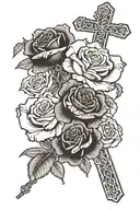 Roses with praying hands with a necklace with a cross on on it  tattoo design idea
