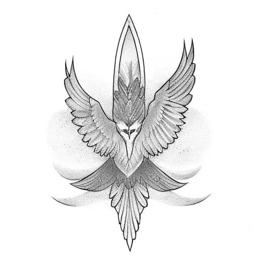 An elegant blackwork tattoo of a soaring bird in flight tattoo design idea