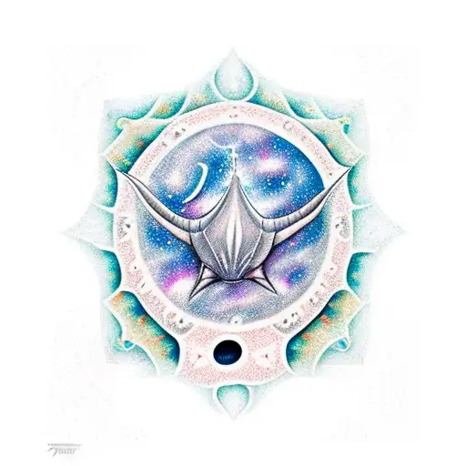 Stingray silluette hole, with the galaxy inside and Capricorn constellation tattoo design idea